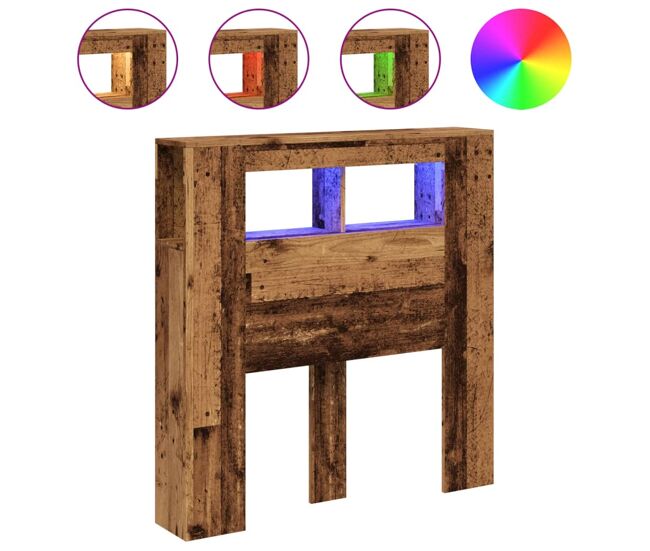 Vidaxl cabecero con led madera ingeniería envejecida 100x18,5x103,5 cm