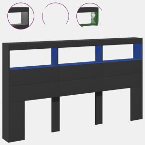 vidaXL Armário de cabeceira com luzes LED 180x17x102 cm preto