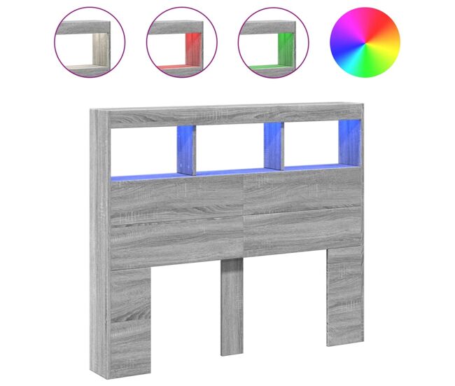 Vidaxl cabecero de cama con luz led gris sonoma 100x17x102 cm