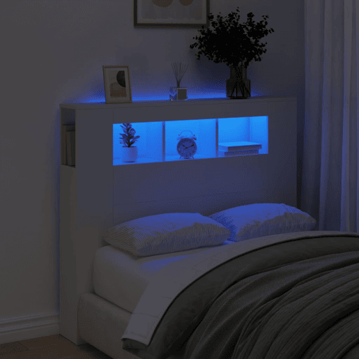 vidaXL Cabeceira cama c LEDs 120x18,5x103,5 cm deriv. madeira branco