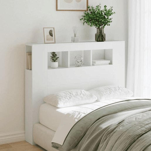 vidaXL Cabeceira cama c LEDs 120x18,5x103,5 cm deriv. madeira branco