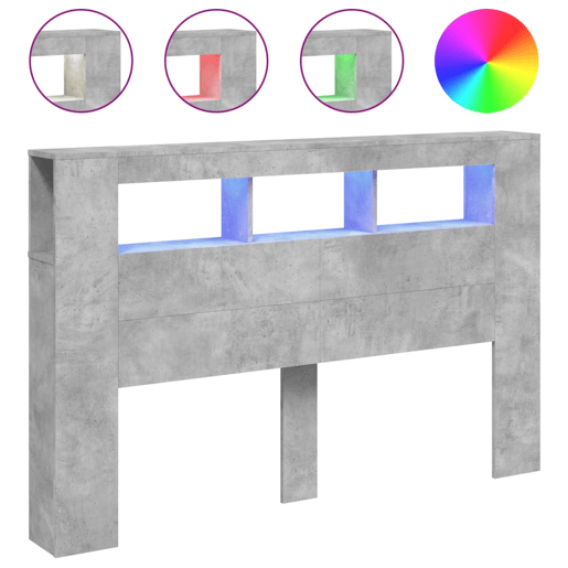vidaXL Cabeceira c LEDs 160x18,5x103,5 cm cinzento-cimento vidaXL Cabeceira c LEDs 160x18,5x103,5 cm cinzento-cimento