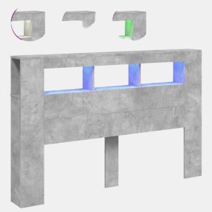 vidaXL Cabeceira c LEDs 160x18,5x103,5 cm cinzento-cimento