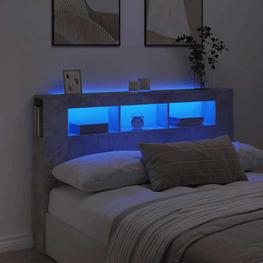 vidaXL Cabeceira c LEDs 160x18,5x103,5 cm cinzento-cimento vidaXL Cabeceira c LEDs 160x18,5x103,5 cm cinzento-cimento