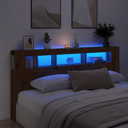 vidaXL Cabeceira com luzes LED derivados de madeira carvalho artisiano