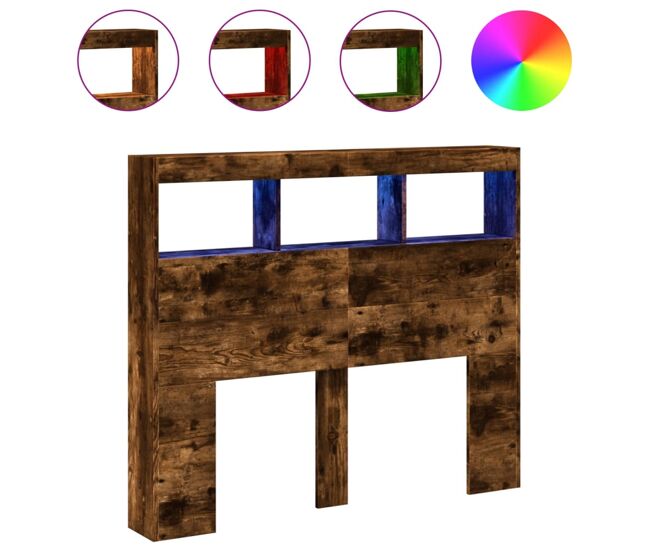 Vidaxl cabecero de cama con luz led roble ahumado 100x17x102 cm