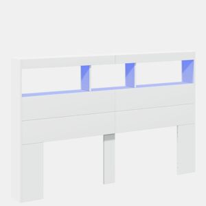 vidaXL Armário de cabeceira com luzes LED 160x17x102 cm branco