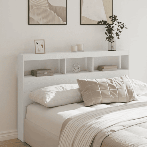 vidaXL Armário de cabeceira com luzes LED 160x17x102 cm branco