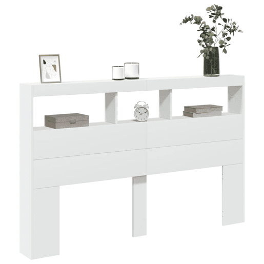 vidaXL Armário de cabeceira com luzes LED 160x17x102 cm branco