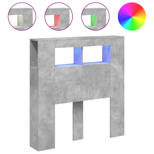 vidaXL Cabeceira c LEDs 100x18,5x103,5 cm cinzento-cimento