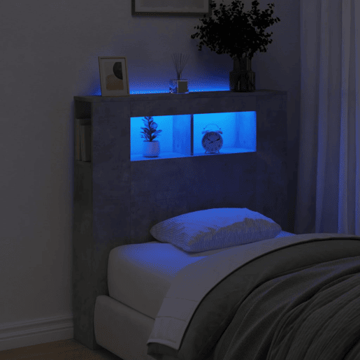 vidaXL Cabeceira c LEDs 100x18,5x103,5 cm cinzento-cimento