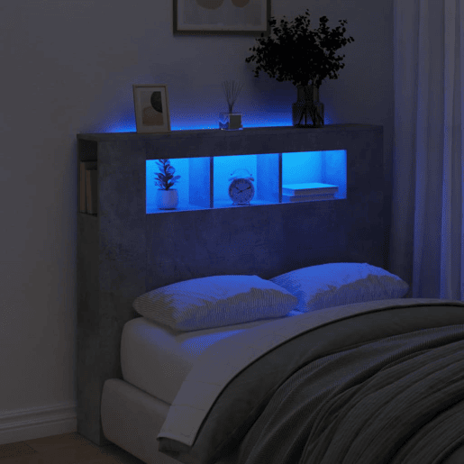 vidaXL Cabeceira c LEDs 120x18,5x103,5 cm cinzento-cimento vidaXL Cabeceira c LEDs 120x18,5x103,5 cm cinzento-cimento
