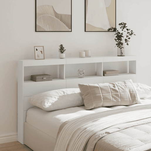 vidaXL Armário de cabeceira com luzes LED 180x17x102 cm branco
