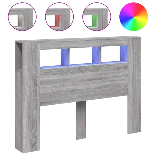 vidaXL Cabeceira c LEDs 140x18,5x103,5 cm sonoma cinzento