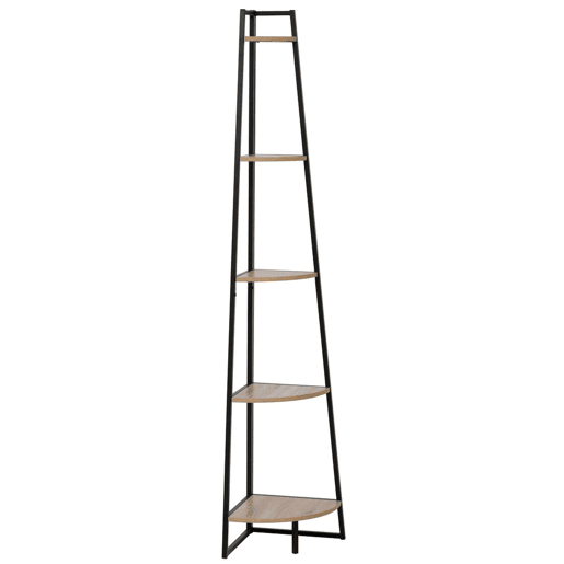 Prateleira de canto Aliaj 5 prateleiras de metal estilo industrial preto e carvalho claro 180x35x35 cm Prateleira de canto Aliaj 5 prateleiras de metal estilo industrial preto e carvalho claro 180x35x35 cm