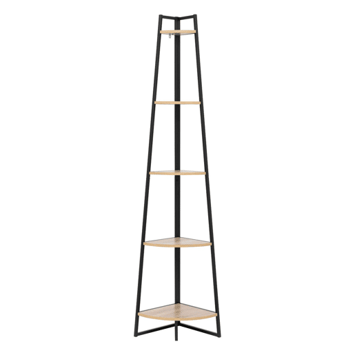Prateleira de canto Aliaj 5 prateleiras de metal estilo industrial preto e carvalho claro 180x35x35 cm Prateleira de canto Aliaj 5 prateleiras de metal estilo industrial preto e carvalho claro 180x35x35 cm