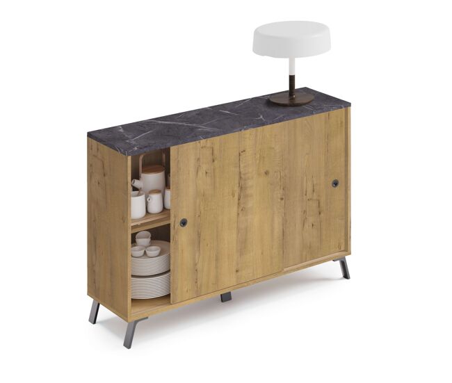 Aparador salón kamet color roble gold y mármol salón comedor estilo moderno almacenaje 87x120x40cm