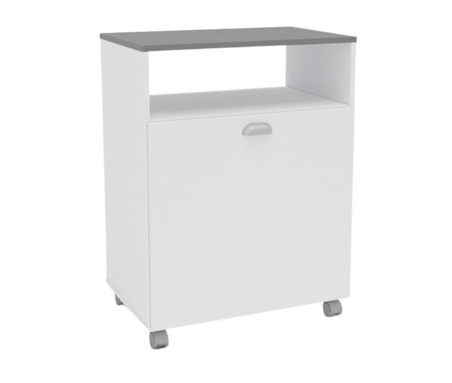 Mueble auxiliar lavandería con ruedas color blanco con tapa gris 80x61 cm