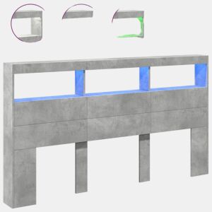 vidaXL Armário de cabeceira c luzes LED 180x17x102cm cinzento cimento