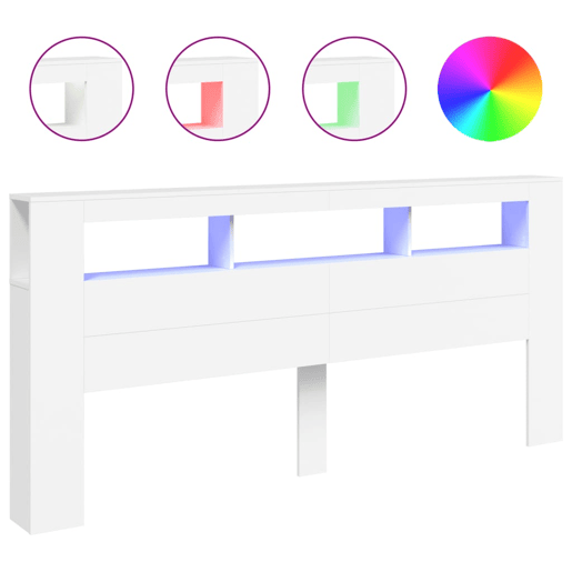 vidaXL Cabeceira cama c LEDs 220x18,5x103,5 cm deriv. madeira branco