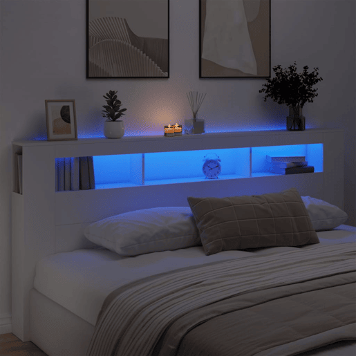 vidaXL Cabeceira cama c LEDs 220x18,5x103,5 cm deriv. madeira branco