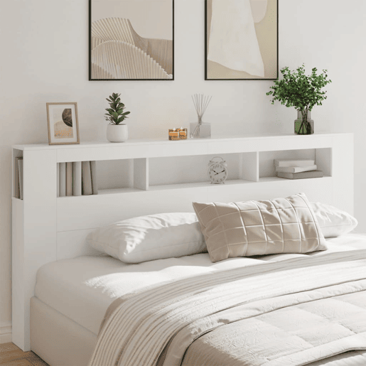 vidaXL Cabeceira cama c LEDs 220x18,5x103,5 cm deriv. madeira branco