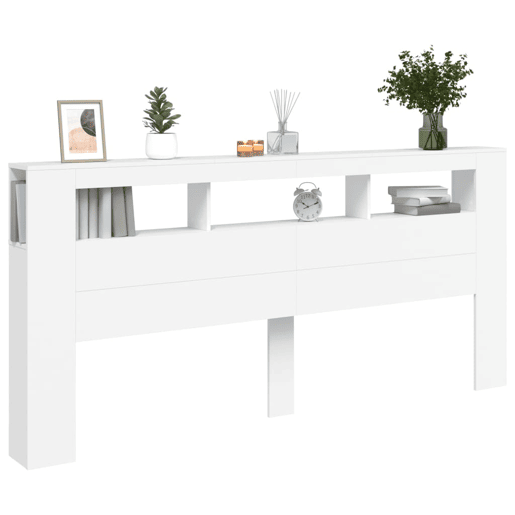vidaXL Cabeceira cama c LEDs 220x18,5x103,5 cm deriv. madeira branco