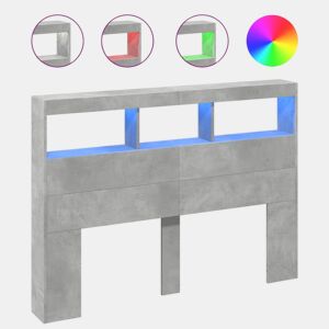 vidaXL Armário de cabeceira c luzes LED 140x17x102cm cinzento cimento