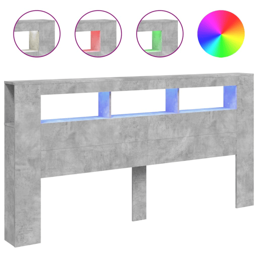 vidaXL Cabeceira c LEDs 200x18,5x103,5cm deriv. madeira cinza cimento vidaXL Cabeceira c LEDs 200x18,5x103,5cm deriv. madeira cinza cimento