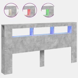 vidaXL Cabeceira c LEDs 200x18,5x103,5cm deriv. madeira cinza cimento