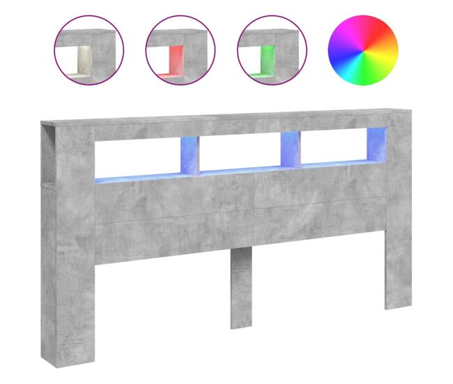 Vidaxl cabecero led madera ingeniería gris hormigón 200x18,5x103,5 cm