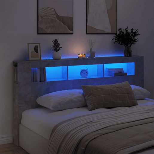 vidaXL Cabeceira c LEDs 200x18,5x103,5cm deriv. madeira cinza cimento vidaXL Cabeceira c LEDs 200x18,5x103,5cm deriv. madeira cinza cimento