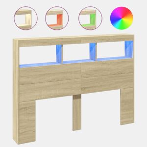 vidaXL Armário de cabeceira c luzes LED 140x17x102 cm carvalho sonoma