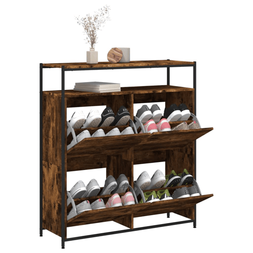 vidaXL Sapateira c 4 gavetas articuladas 100x34x112cm carvalho fumado vidaXL Sapateira c 4 gavetas articuladas 100x34x112cm carvalho fumado