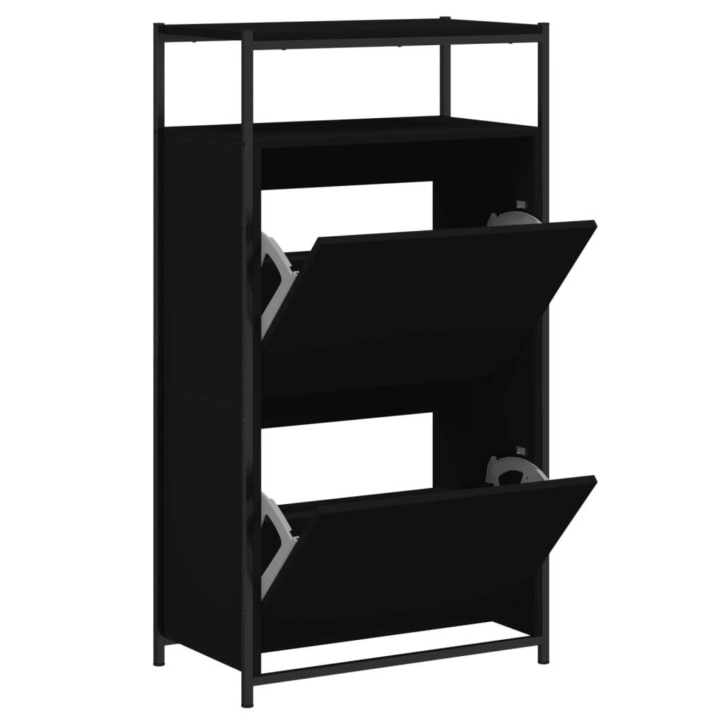 Vidaxl zapatero de madera de ingeniería negro 60x34x112 cm