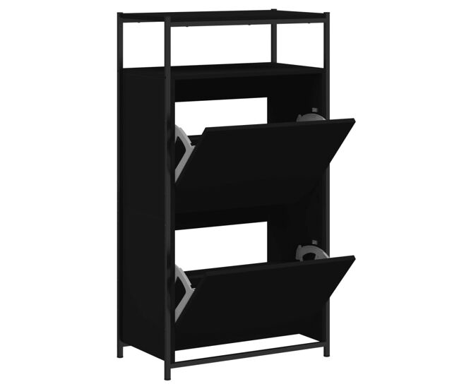 Vidaxl zapatero de madera de ingeniería negro 60x34x112 cm