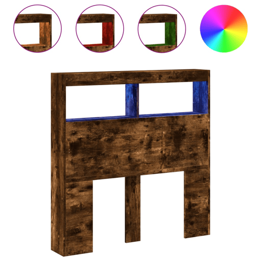 vidaXL Armário de cabeceira c luzes LED 100x17x102 cm carvalho fumado vidaXL Armário de cabeceira c luzes LED 100x17x102 cm carvalho fumado