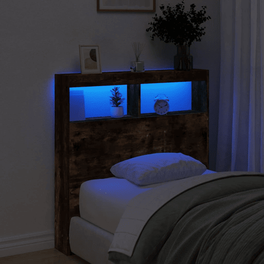 vidaXL Armário de cabeceira c luzes LED 100x17x102 cm carvalho fumado vidaXL Armário de cabeceira c luzes LED 100x17x102 cm carvalho fumado