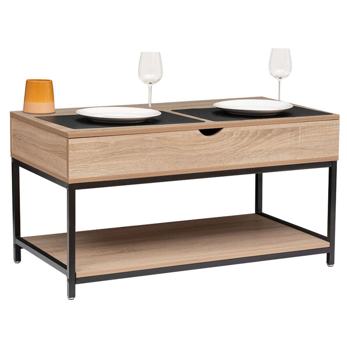 Mesa de centro elevable Aliaj con compartimento interno