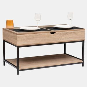 Mesa de centro elevatória Aliaj com compartimento interno em carvalho preto e claro 95x50 cm