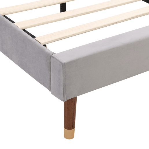 Cama estofada 140x200cm em veludo com estrado de ripas - Cinzento