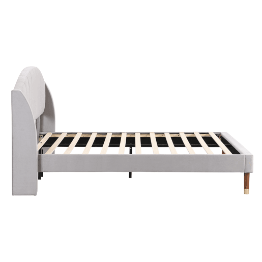 Cama estofada 140x200cm em veludo com estrado de ripas - Cinzento