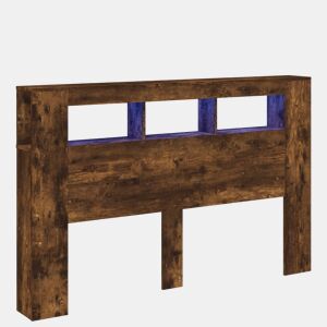 vidaXL Cabeceira c LEDs 160x18,5x103,5 cm carvalho fumado