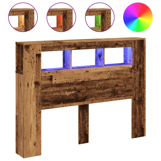 vidaXL Cabeceira c LEDs 140x18,5x103,5cm deriv. madeira madeira velha vidaXL Cabeceira c LEDs 140x18,5x103,5cm deriv. madeira madeira velha