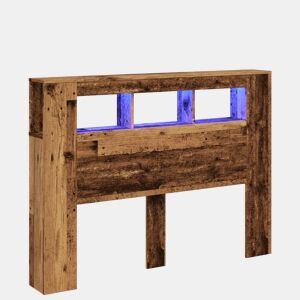 vidaXL Cabeceira c LEDs 140x18,5x103,5cm deriv. madeira madeira velha