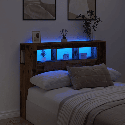 vidaXL Cabeceira c LEDs 140x18,5x103,5cm deriv. madeira madeira velha vidaXL Cabeceira c LEDs 140x18,5x103,5cm deriv. madeira madeira velha