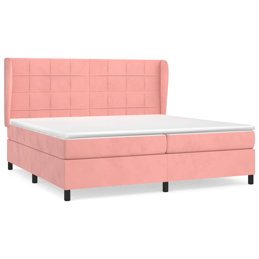 Cama box spring con colchón terciopelo rosa 200x200 cm bloques con cuadros