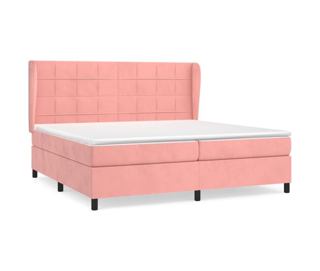 Cama box spring con colchón terciopelo rosa 200x200 cm bloques con cuadros