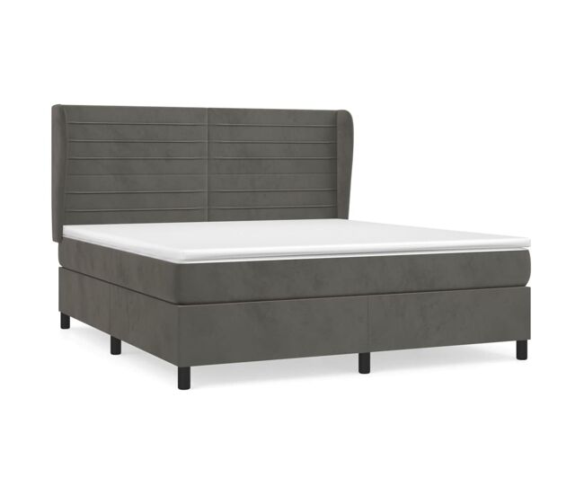 Cama box spring con colchón terciopelo gris oscuro 160x200 cm rayas horizontales