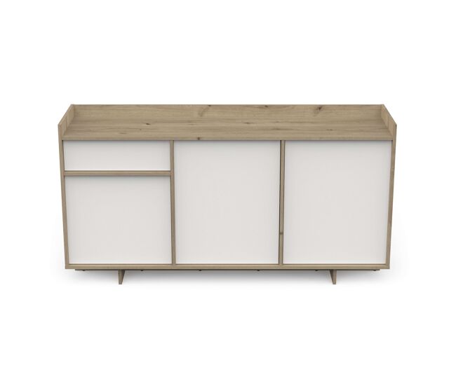 Aparador lead 1 cajón 3 puertas 2 estantes color roble artisan y blanco fabricado en melamina medidas 157 cm